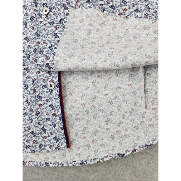 Guide London Shirt Men XL White Red Blue Geometric Floral Preppy Short Sleeve UK - Picture 5 of 14